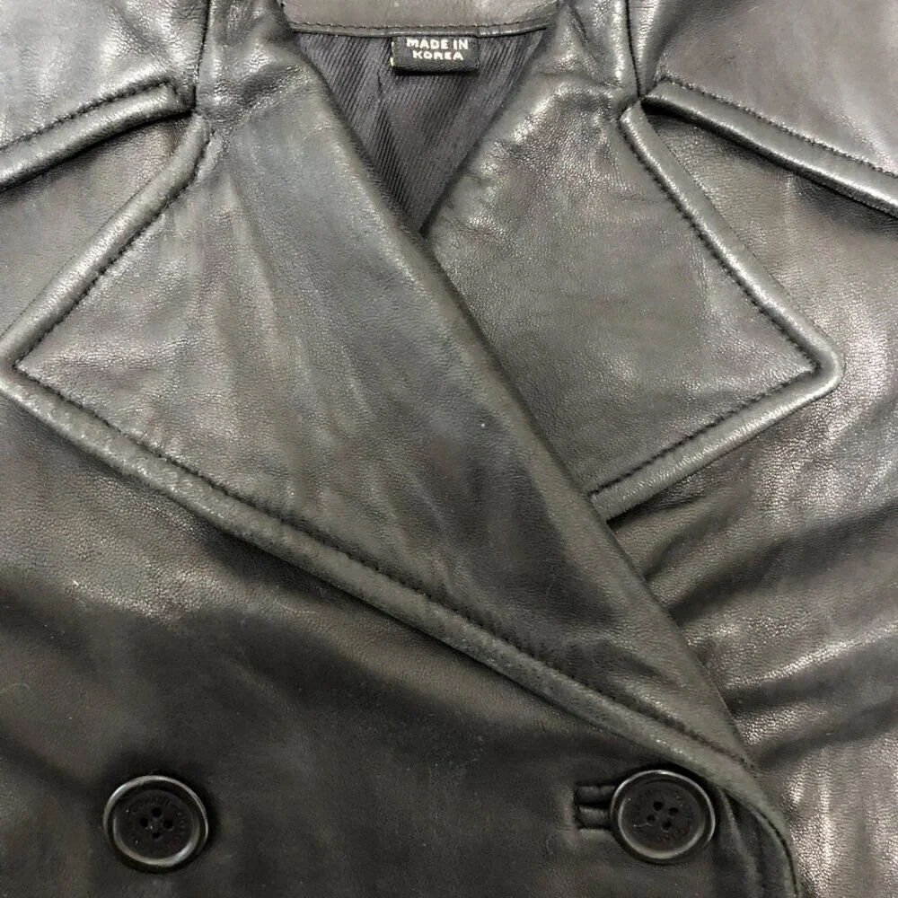 Vintage Coach Genuine Black Leather Jacket Women Size Small Double Breasted Coat